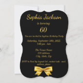 60e verjaardag op zwart met gouden boog-glans kaart (Achterkant)