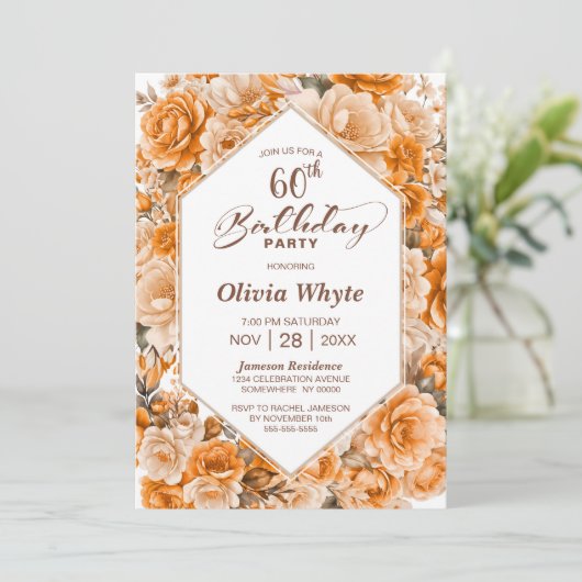 60e Verjaardag Oranje Roos Bloemenfeest Kaart (Staand voorkant)