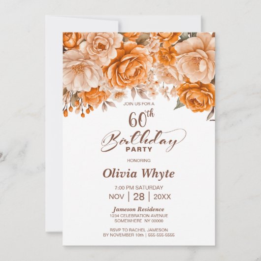60e Verjaardag Oranje Roos Bloemenfeest Kaart (Voorkant)