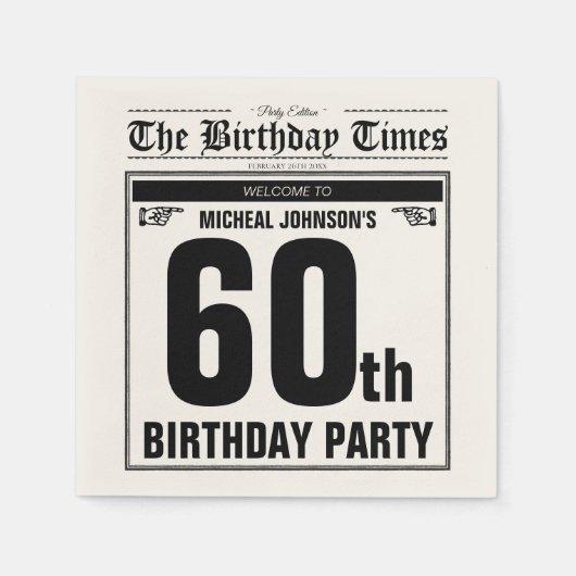 60e verjaardag Oude krant Funny Unieke Aangepast Servet (Voorkant)