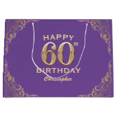 60e verjaardag Paars en goudglitter Lijst Groot Cadeauzakje (Voorkant)