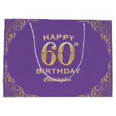 60e verjaardag Paars en goudglitter Lijst Groot Cadeauzakje (Achterkant)