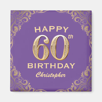 60e verjaardag Paars en goudglitter Lijst Magneet