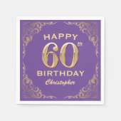 60e verjaardag Paars en goudglitter Lijst Servet (Voorkant)