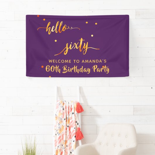 60e verjaardag paars goud hallo 60 naammanuscript spandoek (Insitu)