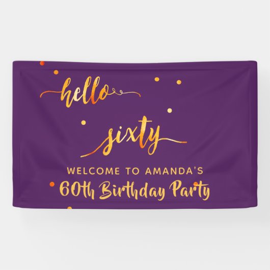 60e verjaardag paars goud hallo 60 naammanuscript spandoek (Horizontaal)