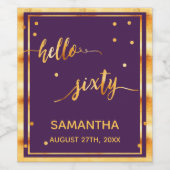 60e verjaardag paars goud hallo 60 naammanuscript wijn etiket (Enkel label)