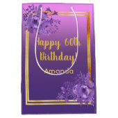 60e verjaardag paars roze goudflmonogram medium cadeauzakje (Voorkant)