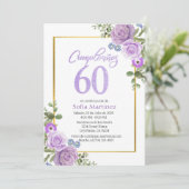 60e verjaardag - Paarse bloemen thema Kaart (Staand voorkant)