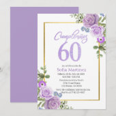 60e verjaardag - Paarse bloemen thema Kaart (Voorkant / Achterkant)