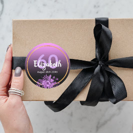 60e verjaardag paarse en zwarte gradiënt met goud ronde sticker