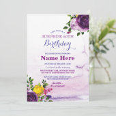 60e verjaardag Paarse Floral Pink Invite Kaart (Staand voorkant)