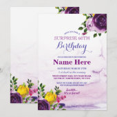 60e verjaardag Paarse Floral Pink Invite Kaart (Voorkant / Achterkant)