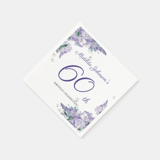 60e verjaardag Paarse Floral Wisteria Elegant Whit Servet (Hoek)