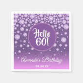 60e verjaardag paarse glitter hallo 60 diamanten servet (Voorkant)