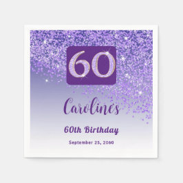 60e verjaardag Paarse glitter Servet