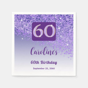 60e verjaardag Paarse glitter Servet