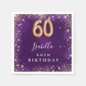 60e verjaardag paarse gouden glitter naam servet (Voorkant)