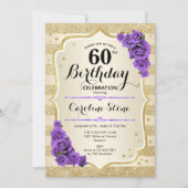 60e verjaardag - Paarse goudstapes Rozen Kaart (Voorkant)