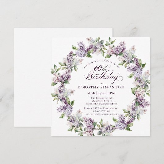 60e Verjaardag Paarse Lila Lente Bloemplein Kaart (Voorkant / Achterkant)