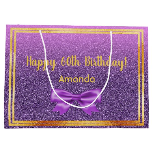 60e verjaardag paarse roze glitter monogram groot cadeauzakje (Achterkant)