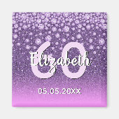 60e verjaardag paarse roze glitter naam magneet (Voorkant)