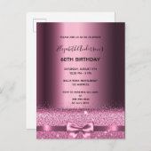 60e verjaardag paarse uitnodiging om glitter glitt (Voorkant / Achterkant)