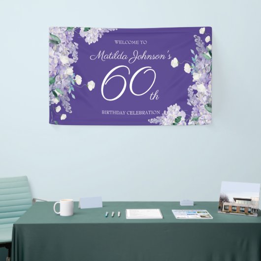60e verjaardag Paarse Wisteria Floral Elegant Part Spandoek (Beurs)