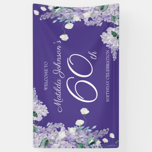 60e verjaardag Paarse Wisteria Floral Elegant Part Spandoek (Verticaal)