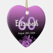 60e verjaardag paarse zwarte florale naam keramisch ornament (Rechts)