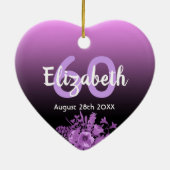 60e verjaardag paarse zwarte florale naam keramisch ornament (Achterkant)