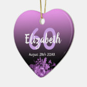 60e verjaardag paarse zwarte florale naam keramisch ornament (Links)