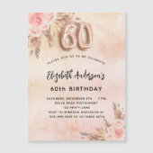 60e verjaardag pampas gras roos florals luxe magnetische uitnodiging (Voorkant)