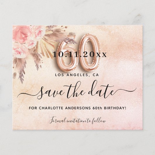 60e verjaardag pampas roos budget behalve datum flyer (Voorkant)