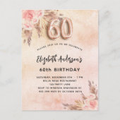 60e verjaardag pampas roos goudbloemen uitnodiging briefkaart (Voorkant)