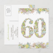 60e Verjaardag Party Dames Bloemen Briefkaart Uitn (Voorkant / Achterkant)