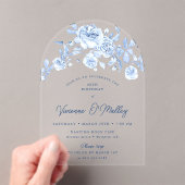 60e Verjaardag Party Dusty Blue Roos Bloemenboog Acryl Uitnodigingen (Insitu (Draagbaar))