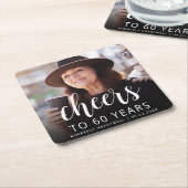 60e verjaardag Party Foto juicht wit script Kartonnen Onderzetters (Schuin)