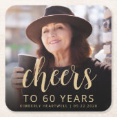 60e verjaardag Party Foto Proost Kartonnen Onderzetters (Voorkant)