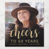 60e verjaardag Party Foto Proost Wijn Etiket (Enkel label)