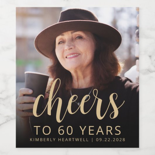 60e verjaardag Party Foto Proost Wijn Etiket (Enkel label)