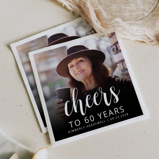 60e verjaardag Party Foto Wit Script Cheers Servet