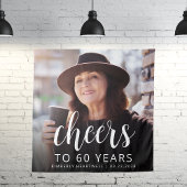 60e verjaardag Party Foto Wit Script Cheers Wandkleed