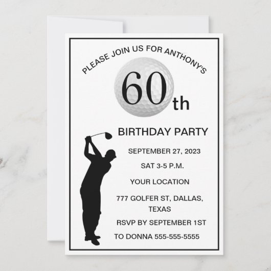 60e Verjaardag Party Golfer Black Par Dad Golf Kaart (Voorkant)