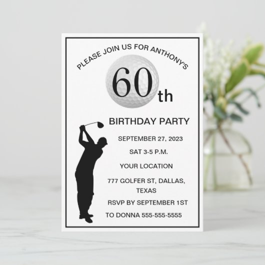 60e Verjaardag Party Golfer Black Par Dad Golf Kaart (Staand voorkant)