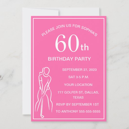 60e verjaardag Party Golfer Roze Dames Golf Par Kaart (Voorkant)