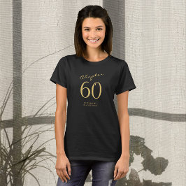 60e verjaardag Party Goud Script Zwart T-shirt