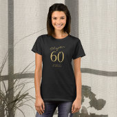 60e verjaardag Party Goud Script Zwart T-shirt