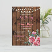 60e Verjaardag Party Hout Bloem Bloemen Roze Uitno Kaart (Staand voorkant)