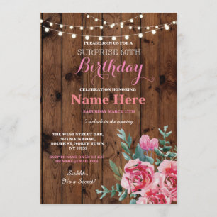 60e Verjaardag Party Hout Bloem Bloemen Roze Uitno Kaart
